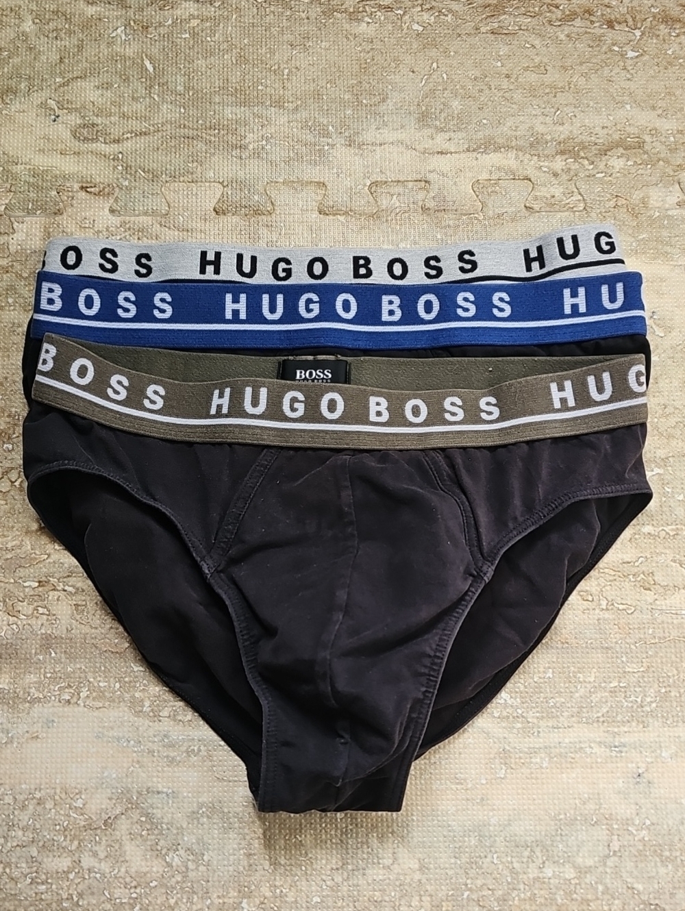 Hugo Boss Black Briefs with Blue and White Branded Waistbands